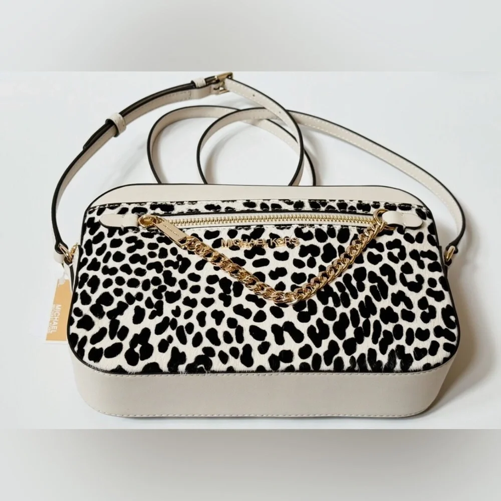 MICHAEL KORS JET SET ITEM CHAIN CROSSBODY BAG LIGHT CREAM MULTI CALF HAIR NWT - Picture 5 of 16
